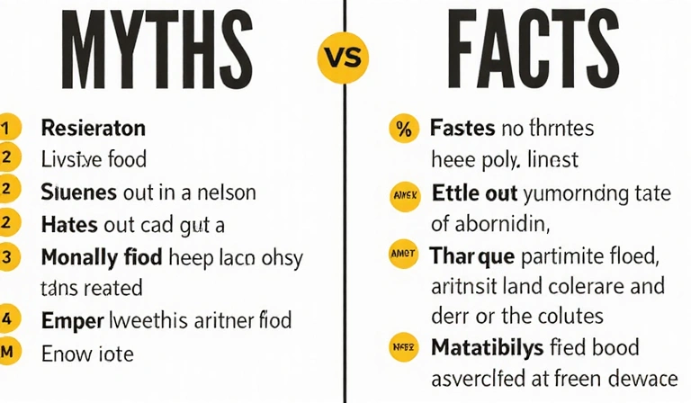 Grafické znázornění mýtů a faktů o výživě, s ikonami pro 'pravdu' a 'lež'