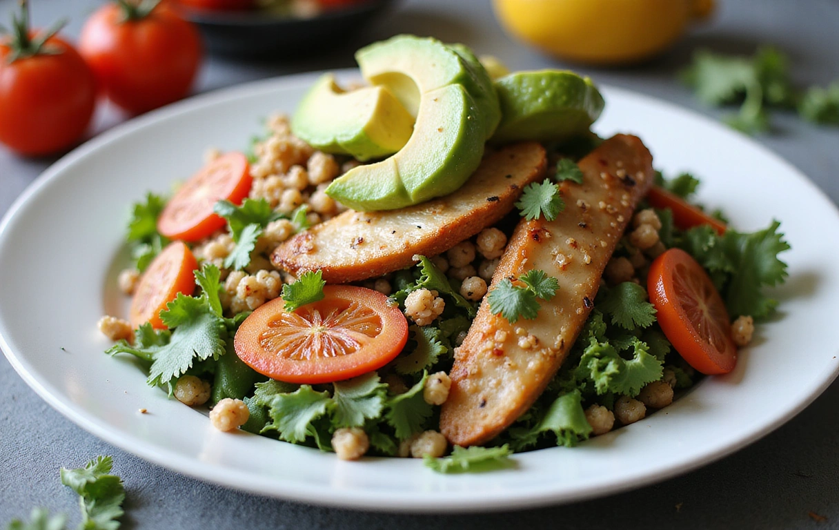 Zdravý kuřecí salát s quinoou a avokádem