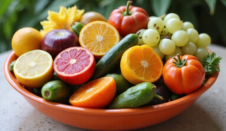 Mísa plná čerstvého ovoce a zeleniny